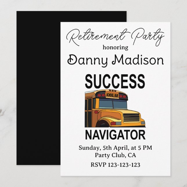 School Bus Driver Retirement Party Invitation (Front/Back)