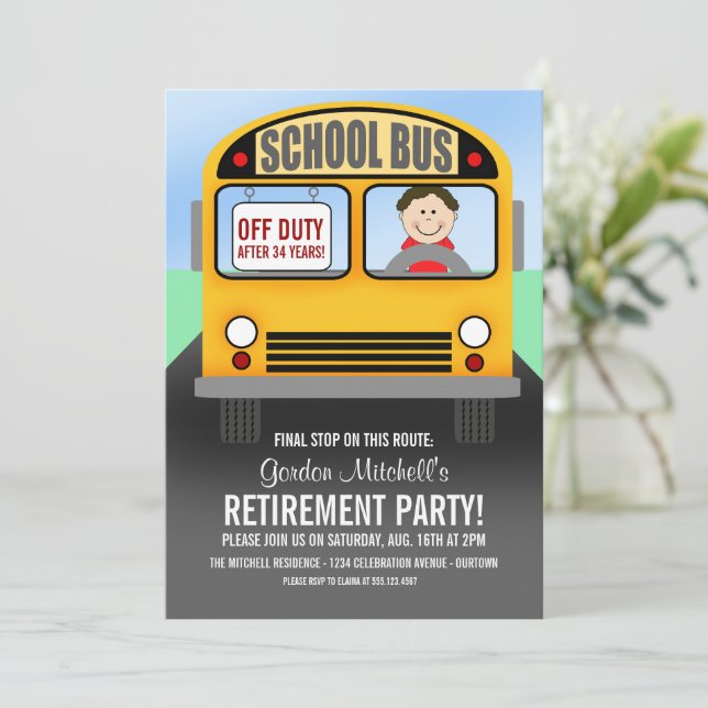 School Bus Driver Retirement Party Invitations (Standing Front)