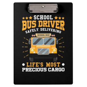 School Bus Driver Safely Delivering Clipboard