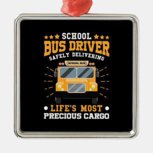 School Bus Driver Safely Delivering Metal Tree Decoration