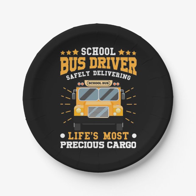 School Bus Driver Safely Delivering Paper Plate (Front)