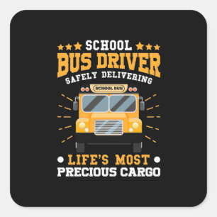 School Bus Driver Safely Delivering Square Sticker