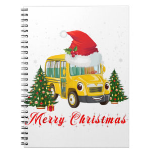 School bus driver santa hat merry christmas notebook
