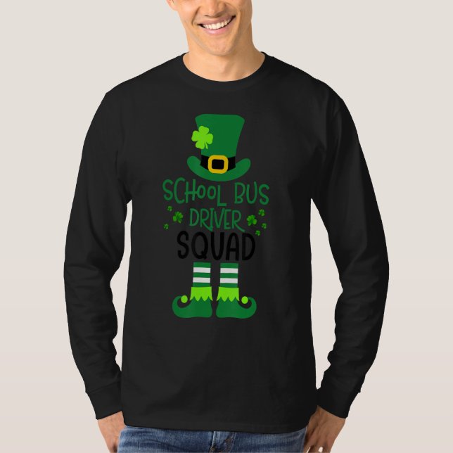 School Bus Driver Squad St Patricks Day Funny Lepr T-Shirt (Front)