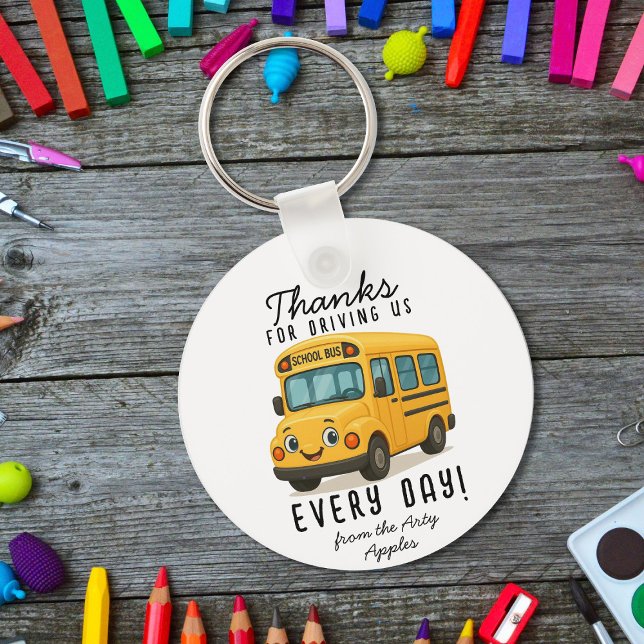 School Bus Driver Thank You Button, driving safely Key Ring (Creator Uploaded)