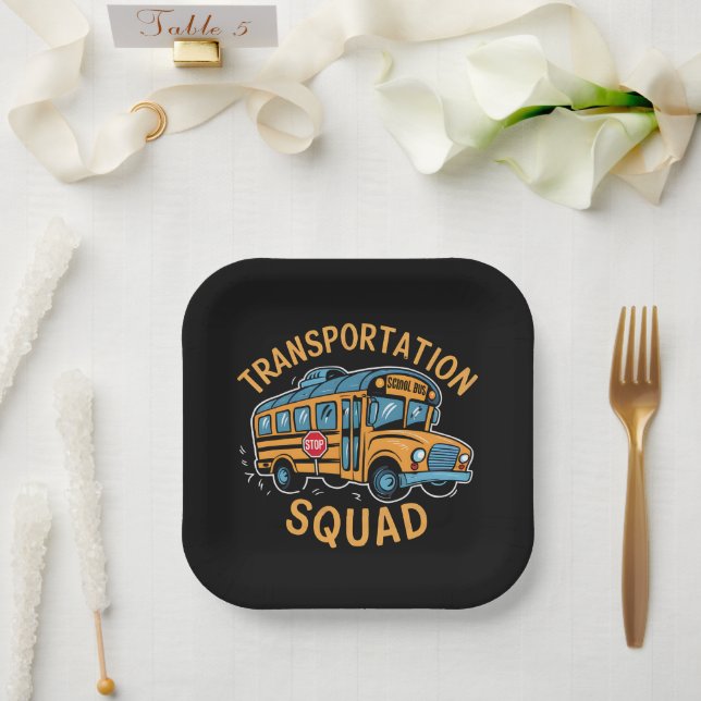 School Bus Driver Transportation Squad Paper Plate (Wedding)