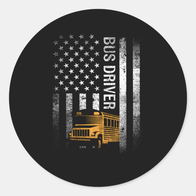 School Bus Driver Usa American Flag Bus Driver Classic Round Sticker (Front)