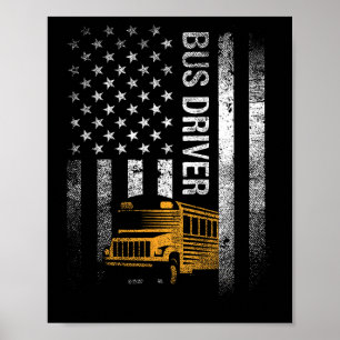 School Bus Driver Usa American Flag Funny Bus Driv Poster