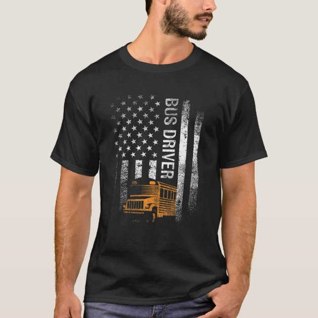 School Bus Driver Usa American Flag Funny Bus Driv T-Shirt (Front)