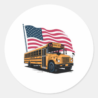 School Bus Driver Usa Flag  Classic Round Sticker