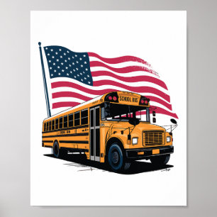 School Bus Driver Usa Flag  Poster