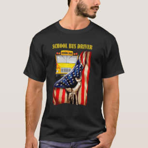 School Bus Driver Usa Flag Proud Blue Red White T-Shirt