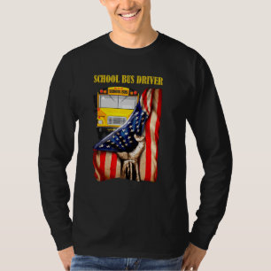 School Bus Driver Usa Flag Proud Blue Red White T-Shirt