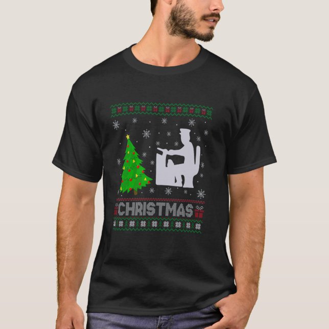 School Bus Driver Xmas Tree Lighting Ugly Christma T-Shirt (Front)