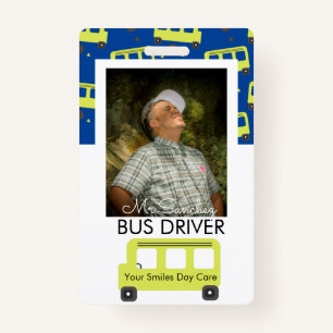 School Bus Driver Yellow Confetti Day Care Badge ID Badge