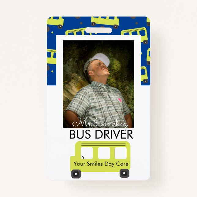 School Bus Driver Yellow Confetti Day Care Badge ID Badge (Front)