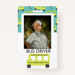 School Bus Driver Yellow Confetti Day Care ID Badge