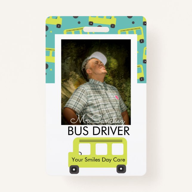 School Bus Driver Yellow Confetti Day Care ID Badge (Front)