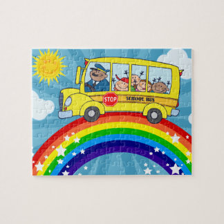 School Bus Driving on a Rainbow Jigsaw Puzzle