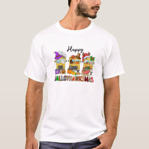 School Bus Hallothanksmas Halloween Thanksgiving C T-Shirt