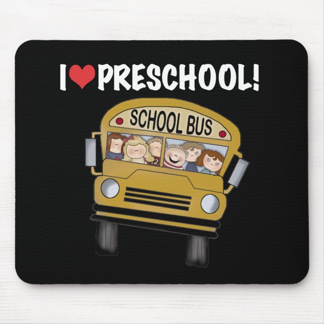 School Bus I Love Preschool Mouse Mat (Front)