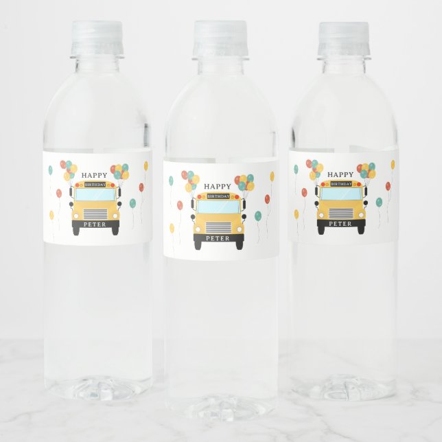 School Bus Kids Birthday Party Water Bottle Label (Bottles)