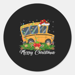 School Bus Lover Matching Santa Hat School Bus Chr Classic Round Sticker