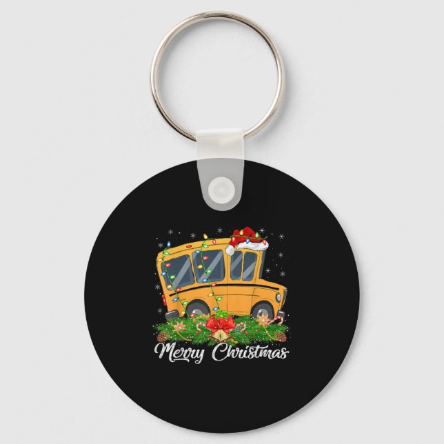 School Bus Lover Matching Santa Hat School Bus Chr Key Ring (Front)