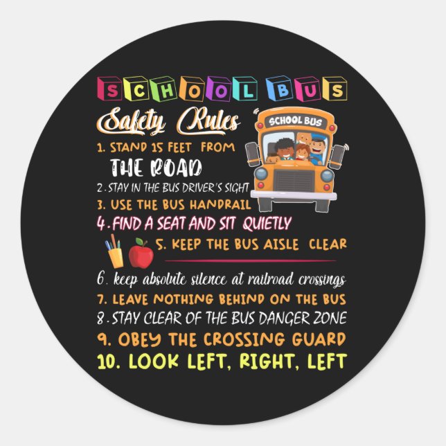 school bus safety rules classic round sticker (Front)