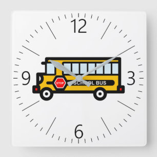 School bus square wall clock