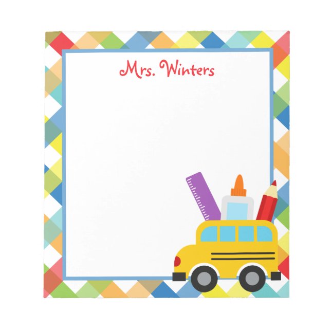 School Bus Teacher Personalised Notepad (Front)