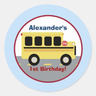 School Bus Town Round Custom Favour Sticker