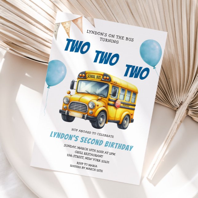 School Bus Turning Two Two Two Second Birthday Invitation (Creator Uploaded)