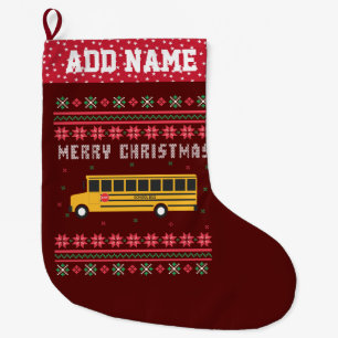 School Bus Ugly Christmas Sweater Large Christmas Stocking