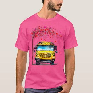 School Bus Valentine With Tree Heart School Bus Dr T-Shirt
