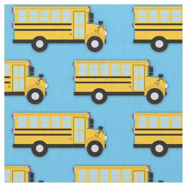 School Bus Vehicles Cute Kids Fabric (Close Up)