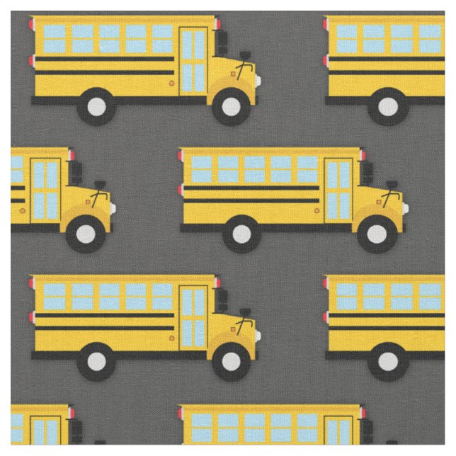 School Bus Vehicles Cute Kids Fabric (Close Up)