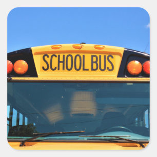 School Bus With Amber and Red Lights Square Sticker