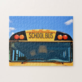 School Bus With Amber & Red Lights Jigsaw Puzzle