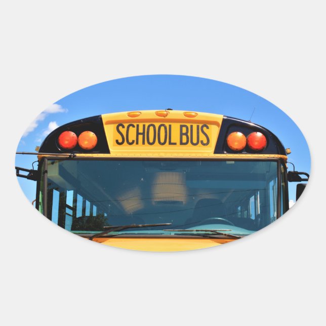 School bus With Amber & Red Lights Oval Sticker (Front)