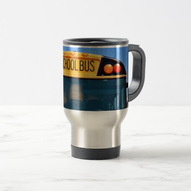 School Bus With Amber & Red Lights Travel Mug (Front Right)
