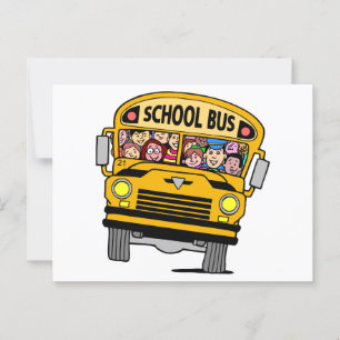 School bus with back to school children postcard