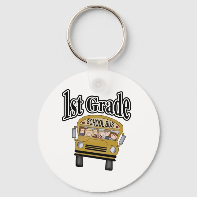School Bus with Kids 1st Grade Key Ring (Front)