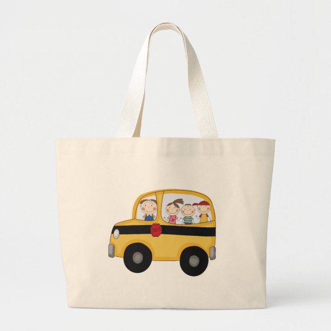 School Bus with Kids T-shirts and Gifts Large Tote Bag (Front)