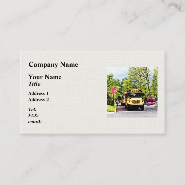 School Buses At Stop Sign In Spring Business Card (Front)