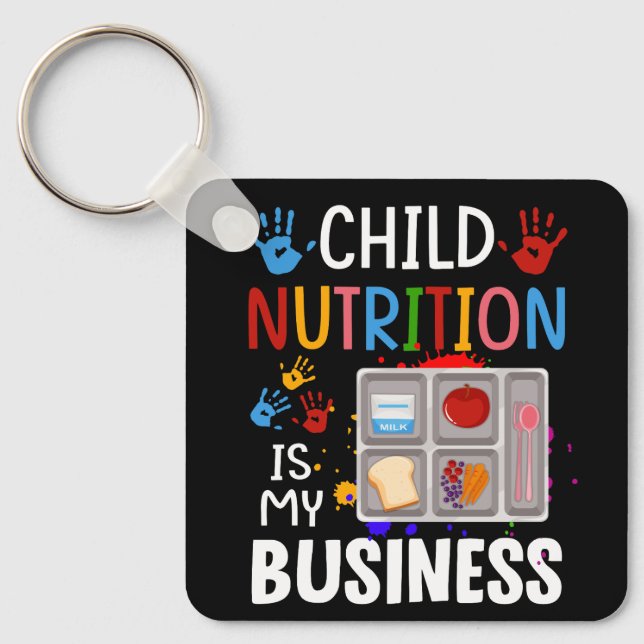 School Cafeteria Worker Lunch Lady Food Tray Child Key Ring (Front)
