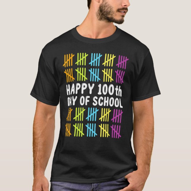 School Celebration Student Teacher Happy 100th Day T-Shirt (Front)