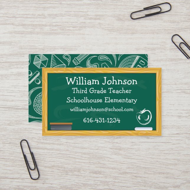 School Chalkboard Teacher Business Card (Front/Back In Situ)