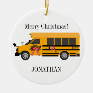 School Children Bus Personalised Ceramic Ornament