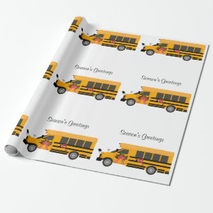 School Children Bus Personalised Christmas Wrapping Paper